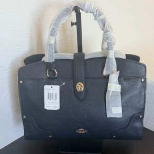 NWT Coach Navy Pebbled Leather Mercer 30 Crossbody with Gold Hardware.
